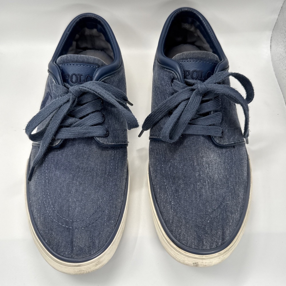 Polo Ralph Lauren Mens Denim Sneakers Navy Blue Low Top Canvas Shoes Size 11 D
